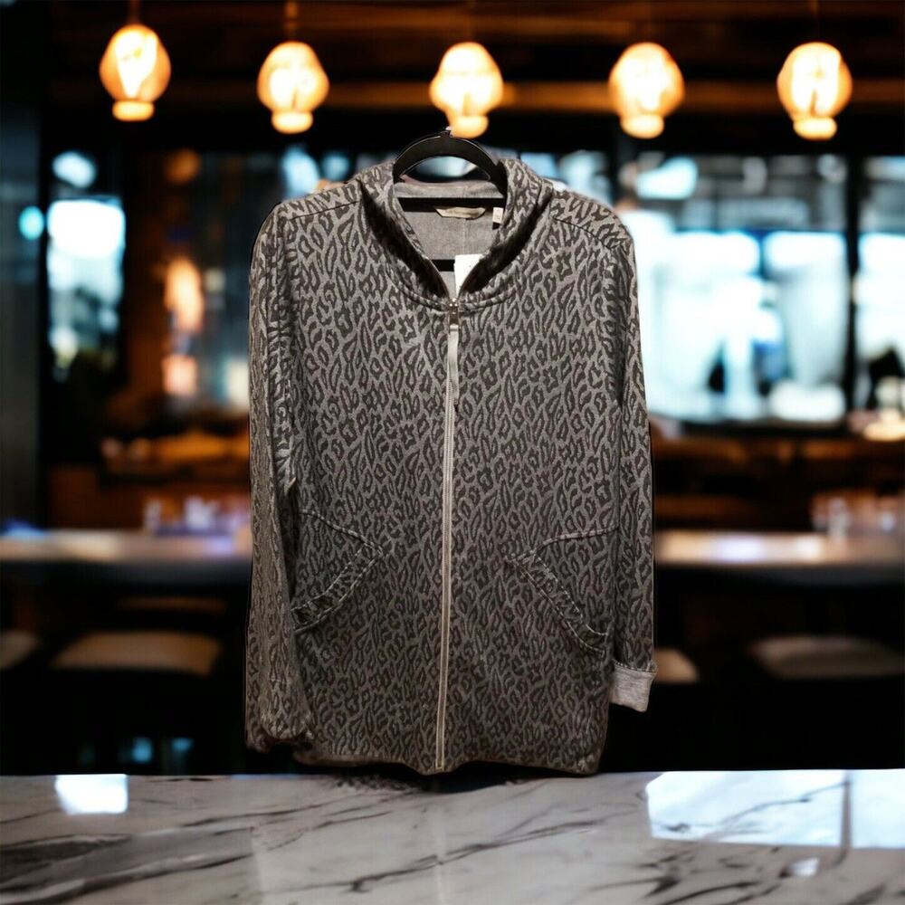 Soft‎ Surroundings Women's Large Lyra Jacket w/ Hood Gray Animal Leopard Print